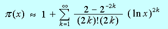 pi(x)≈1+sum_{k=1_00}[(2-2^(-2k))/(2k(2k)!)*(ln x)^(2k)]